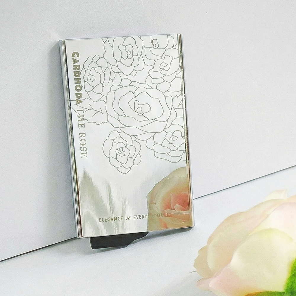 Cardhoda【THE ROSE】鏡面不銹鋼 RFID 防盜刷卡片盒 | 玫瑰蝕刻工藝 (Mirror Edition)