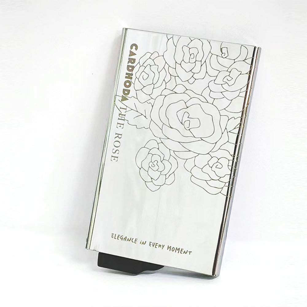 Cardhoda【THE ROSE】鏡面不銹鋼 RFID 防盜刷卡片盒 | 玫瑰蝕刻工藝 (Mirror Edition)